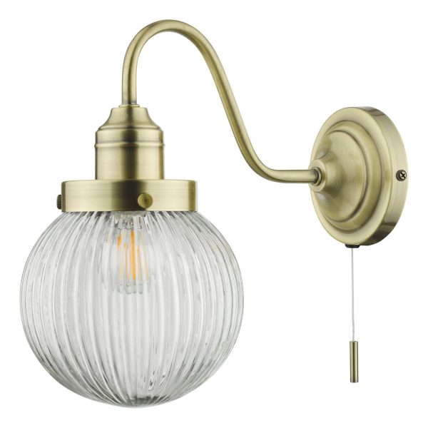 Tamara Single Wall Light Antique Brass Ribbed Glass - Image 2