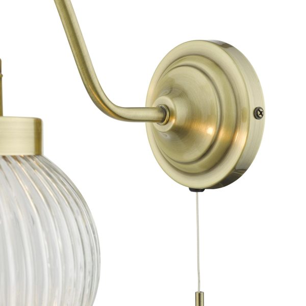 Tamara Single Wall Light Antique Brass Ribbed Glass - Image 4