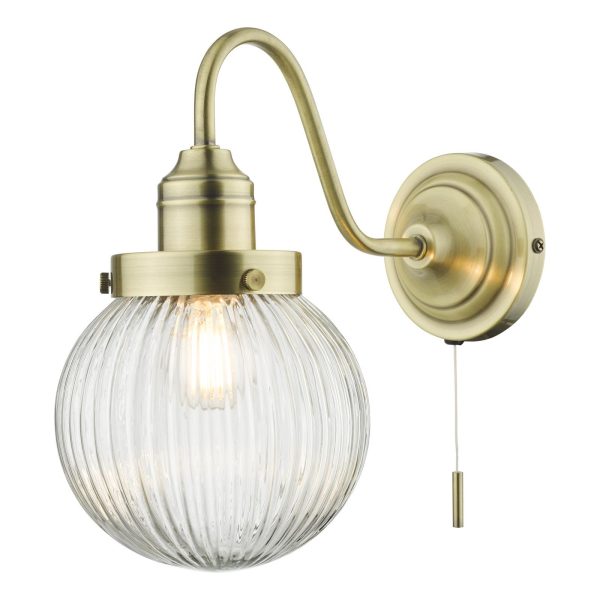 Tamara Single Wall Light Antique Brass Ribbed Glass - Image 5