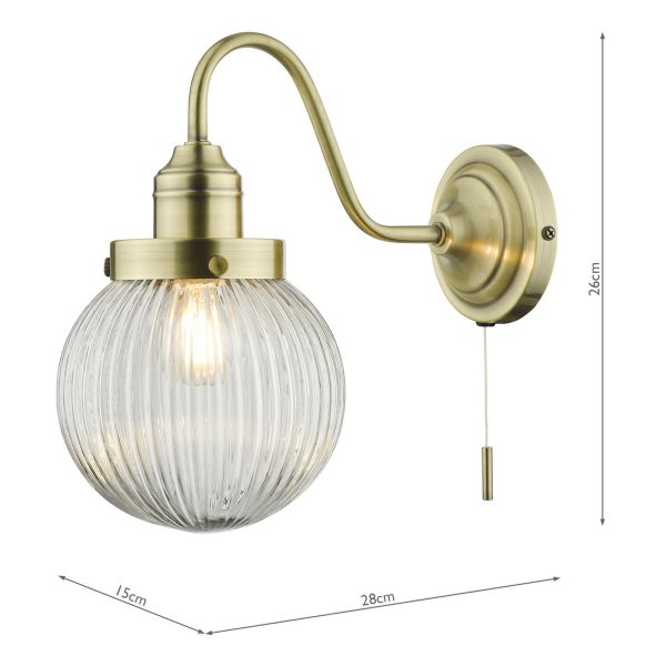 Tamara Single Wall Light Antique Brass Ribbed Glass - Image 8