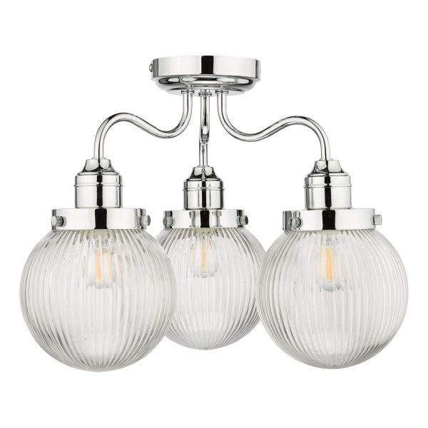 Tamara 3 Light Bathroom Semi Flush Polished Chrome Ribbed Glass IP44 - Image 2