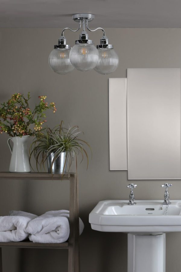 Tamara 3 Light Bathroom Semi Flush Polished Chrome Ribbed Glass IP44 - Image 5