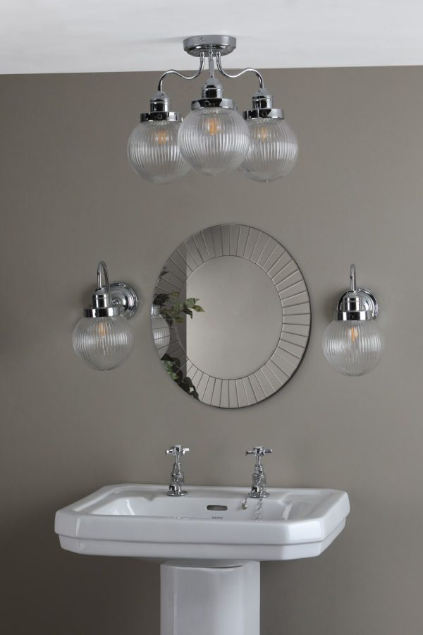 Tamara 3 Light Bathroom Semi Flush Polished Chrome Ribbed Glass IP44 - Image 6