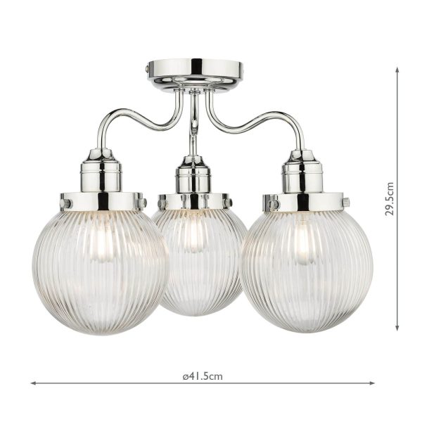 Tamara 3 Light Bathroom Semi Flush Polished Chrome Ribbed Glass IP44 - Image 9