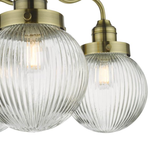 Tamara 3 Light Bathroom Semi Flush Antique Brass Ribbed Glass IP44 - Image 3