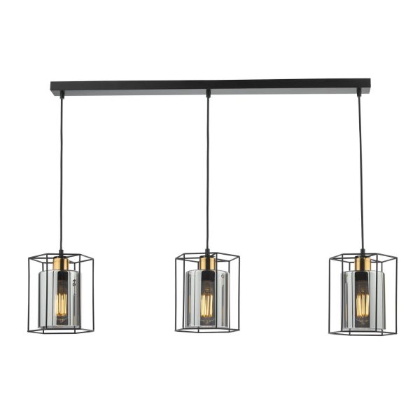 Tatum 3 Light Bar Pendant Matt Black and Smoked Glass