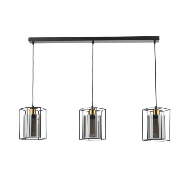 Tatum 3 Light Bar Pendant Matt Black and Smoked Glass - Image 2