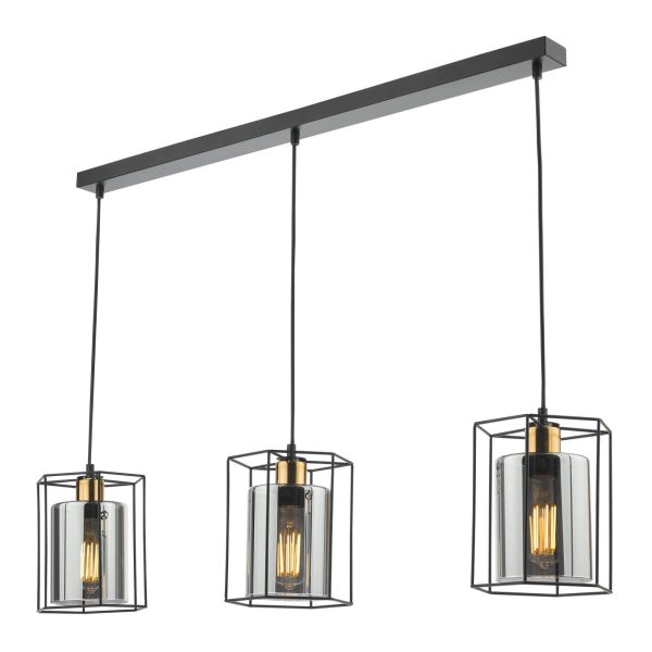 Tatum 3 Light Bar Pendant Matt Black and Smoked Glass - Image 3