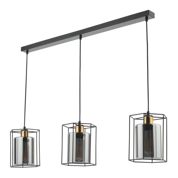 Tatum 3 Light Bar Pendant Matt Black and Smoked Glass - Image 4