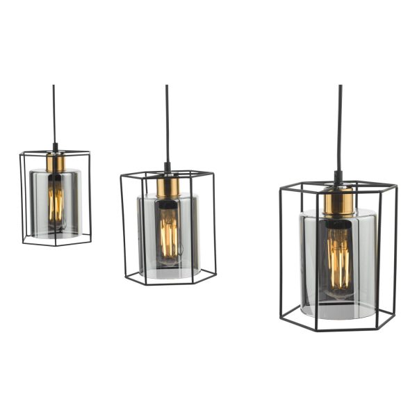 Tatum 3 Light Bar Pendant Matt Black and Smoked Glass - Image 5