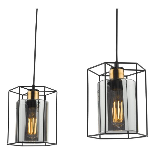 Tatum 3 Light Bar Pendant Matt Black and Smoked Glass - Image 6