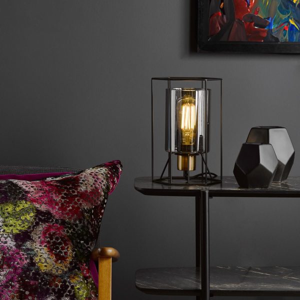 Tatum Table Lamp Matt Black and Smoked Glass - Image 6