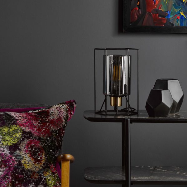 Tatum Table Lamp Matt Black and Smoked Glass - Image 7