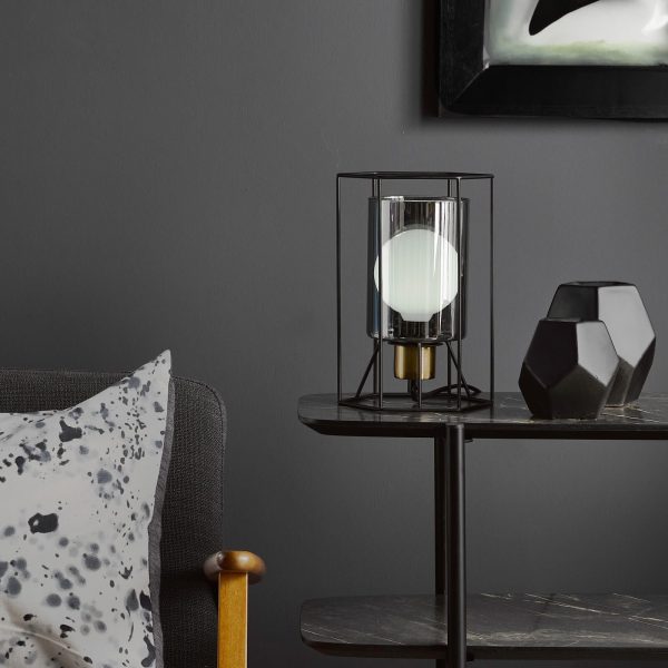 Tatum Table Lamp Matt Black and Smoked Glass - Image 8