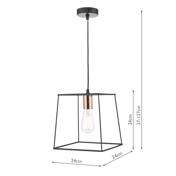 Tower 1 Light Single Pendant Matt Black Copper - Image 5