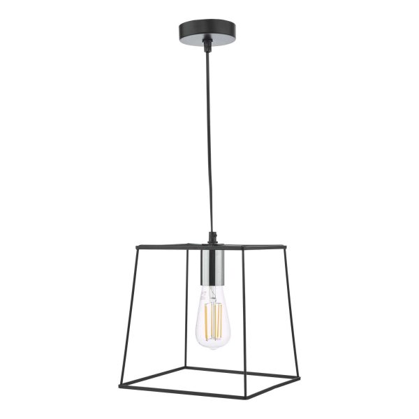 Tower 1 Light Single Pendant Matt Black Polished Chrome - Image 2