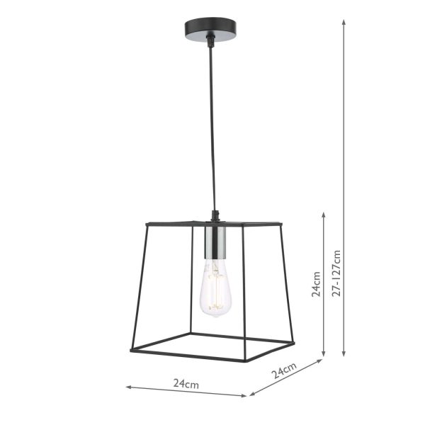 Tower 1 Light Single Pendant Matt Black Polished Chrome - Image 5