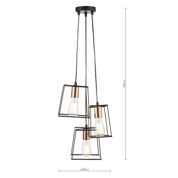 Tower 3 Light Cluster Pendant Black & Copper - Image 9