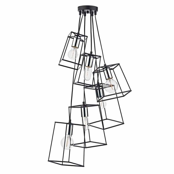 Tower 6lt Cluster Pendant Black & Polished Chrome - Image 3