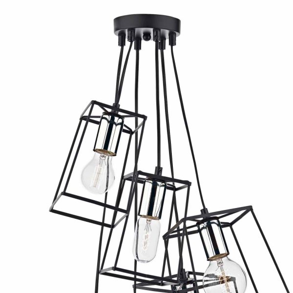 Tower 6lt Cluster Pendant Black & Polished Chrome - Image 2