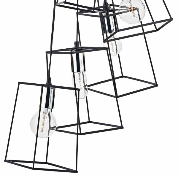 Tower 6lt Cluster Pendant Black & Polished Chrome