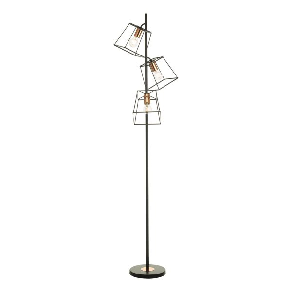 Tower 3 Light Floor Lamp Matt Black Copper - Image 2