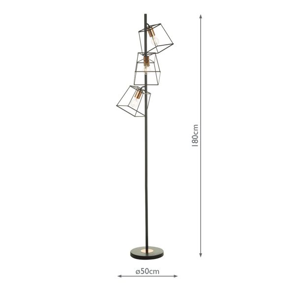 Tower 3 Light Floor Lamp Matt Black Copper - Image 4