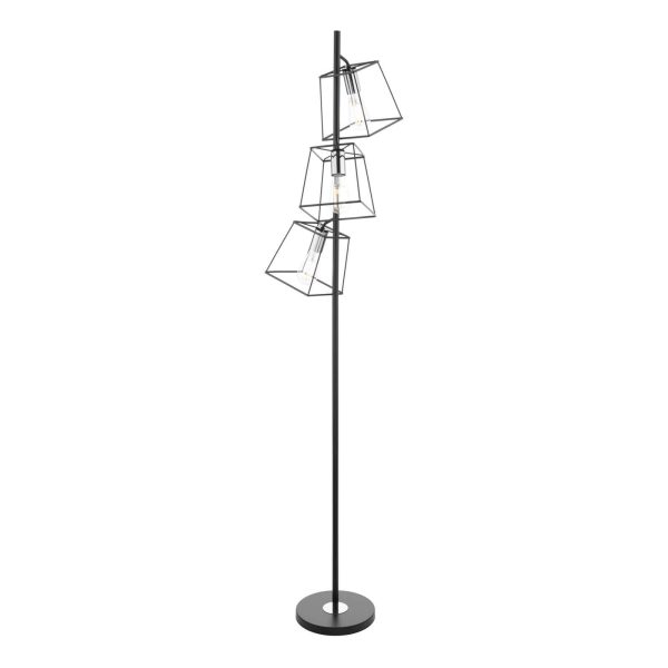 Tower 3 Light Floor Lamp Matt Black and Polished Chrome