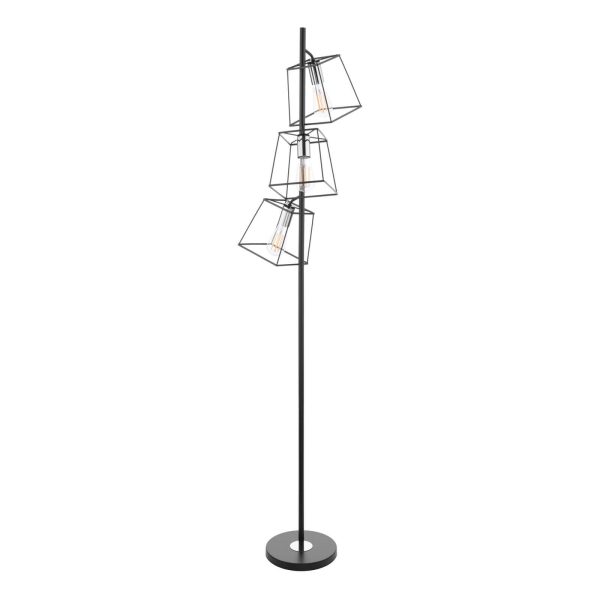 Tower 3 Light Floor Lamp Matt Black and Polished Chrome - Image 2