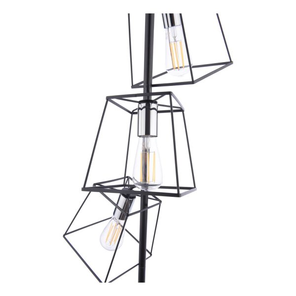 Tower 3 Light Floor Lamp Matt Black and Polished Chrome - Image 3