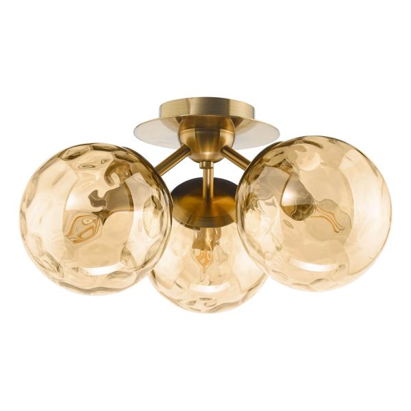 Ulrika 3 Light Semi-Flush Antique Brass and Amber Glass - Image 2