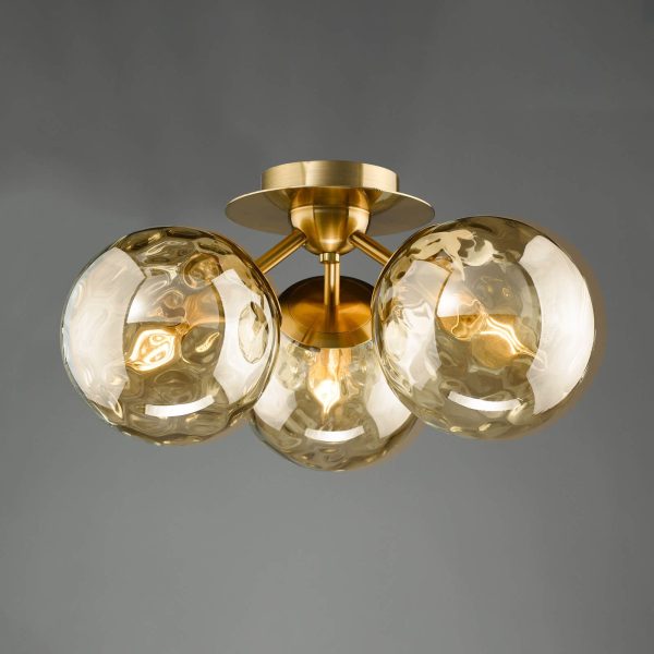 Ulrika 3 Light Semi-Flush Antique Brass and Amber Glass - Image 3