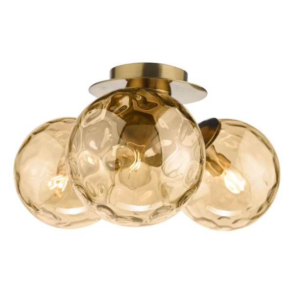 Ulrika 3 Light Semi-Flush Antique Brass and Amber Glass - Image 4