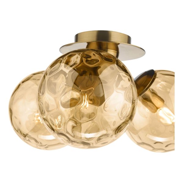 Ulrika 3 Light Semi-Flush Antique Brass and Amber Glass - Image 5