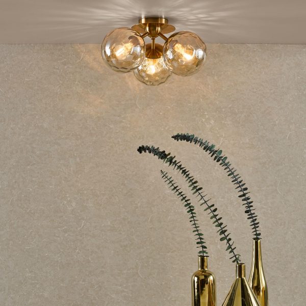 Ulrika 3 Light Semi-Flush Antique Brass and Amber Glass - Image 6