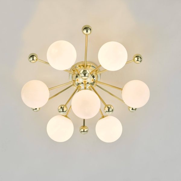 Ursa 7 Light Flush Polished Gold and Opal Glass - Image 6