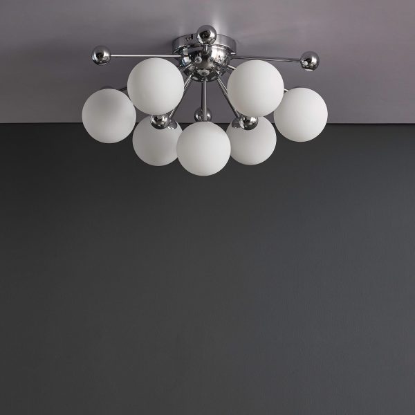 Ursa 7 Light Flush Polished Chrome and Opal Glass - Image 8