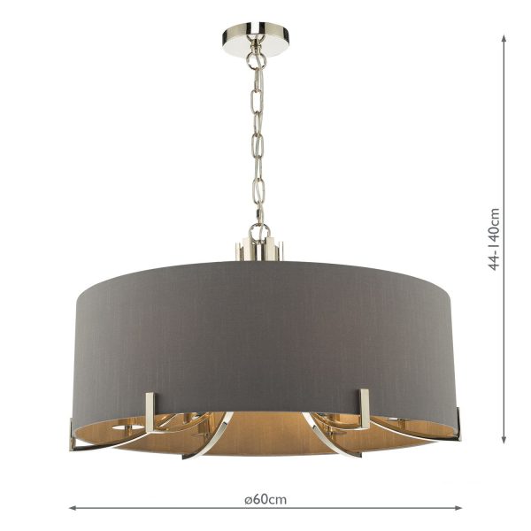 Veyron 6 Light Pendant Polished Nickel With Grey Shade - Image 6