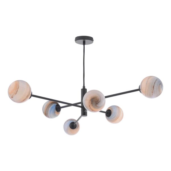 Vignette 6 Light Pendant Matt Black & Planet Style Glass