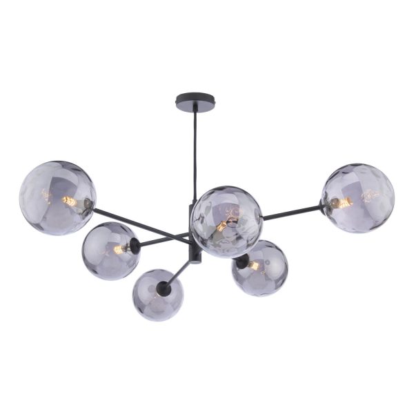 Vignette 6 Light Pendant Matt Black & Smoked Dimpled Glass