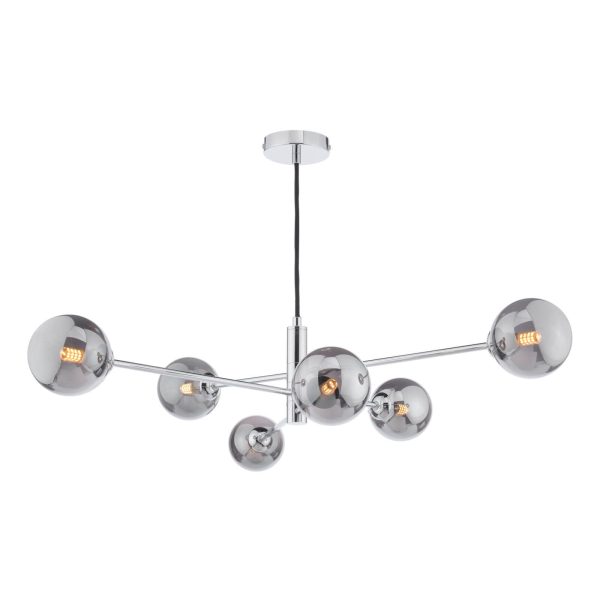 Vignette 6 Light Pendant Polished Chrome & Smoked Glass