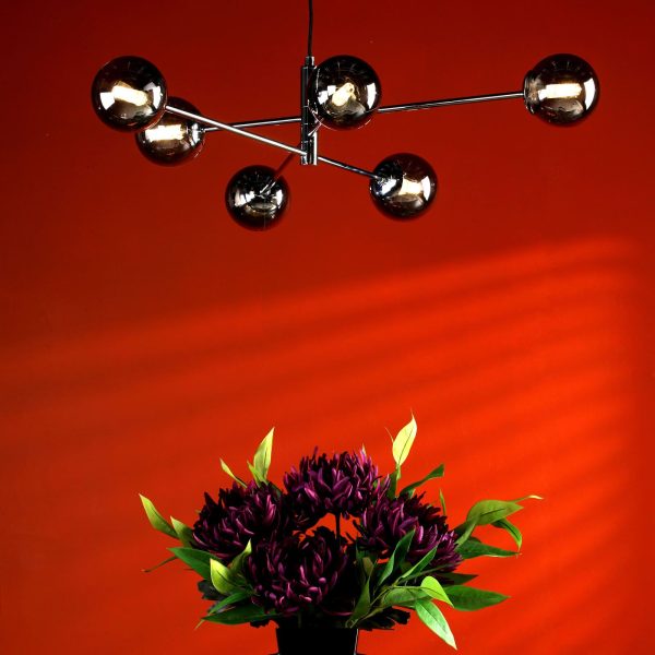 Vignette 6 Light Pendant Polished Chrome & Smoked Glass - Image 2