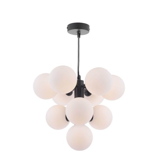 Vine 10 Light Pendant Satin Black & Opal Glass - Image 2