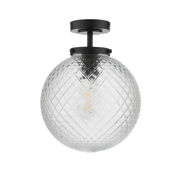 Wayne Bathroom Semi Flush Matt Black Opal Glass IP44 - Image 2