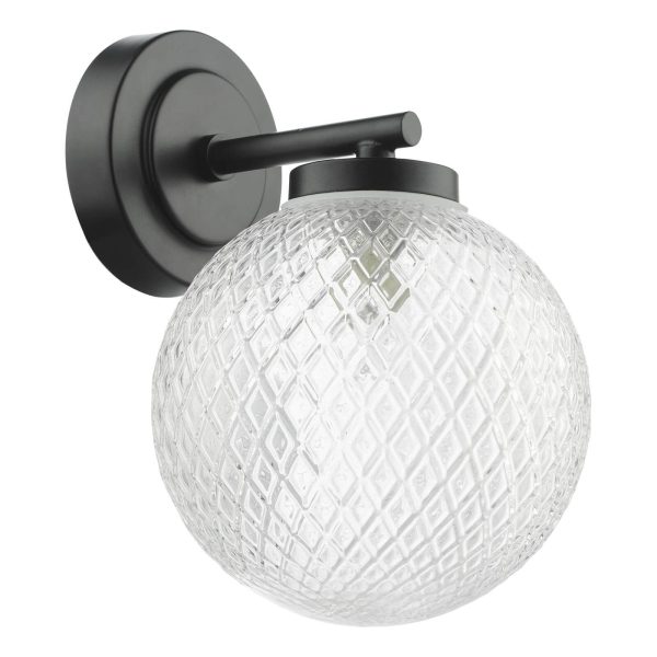 Wayne Bathroom Wall Light Matt Black Glass IP44 - Image 2