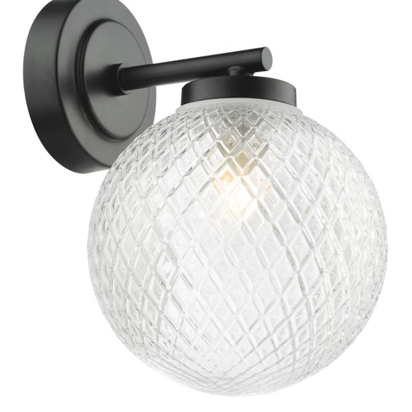 Wayne Bathroom Wall Light Matt Black Glass IP44 - Image 3