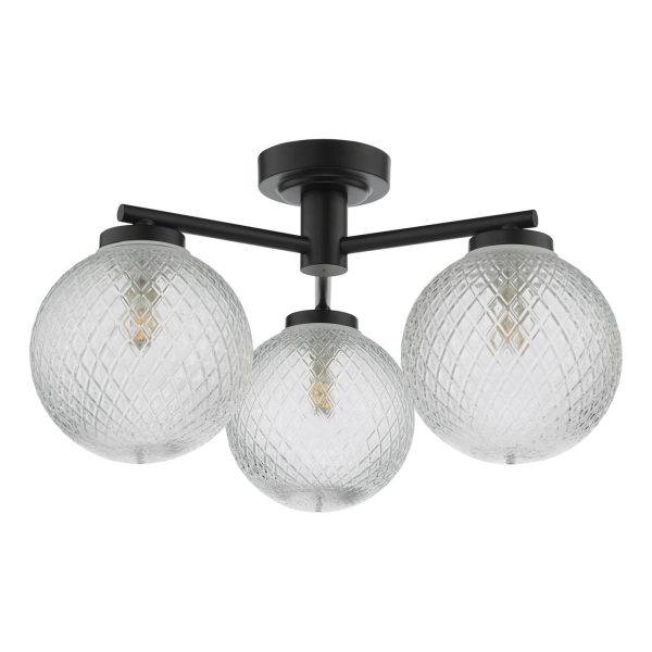 Wayne Bathroom 3 Light Semi Flush Matt Black Glass IP44 - Image 2