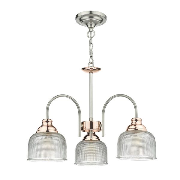 Wharfdale 3lt Pendant Satin Chrome Copper detail Glass shades - Image 4