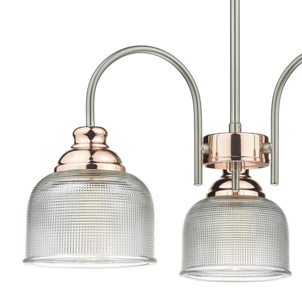 Wharfdale 3lt Pendant Satin Chrome Copper detail Glass shades - Image 2