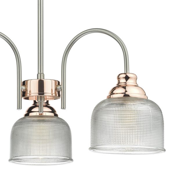 Wharfdale 3lt Pendant Satin Chrome Copper detail Glass shades